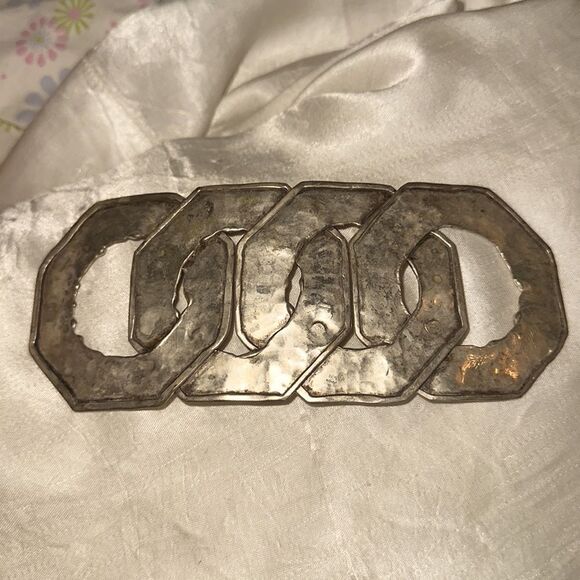 Vintage hammered silver interlocking hexagon circle belt buckle - Picture 1 of 7